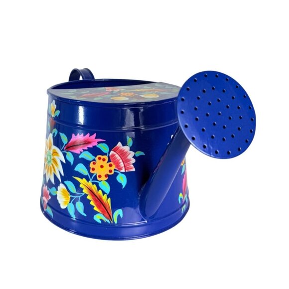 Jaipur In Bloom Floral Blue Metal Watering Can Garden Hand Painted Decorative - Picture 5 of 15
